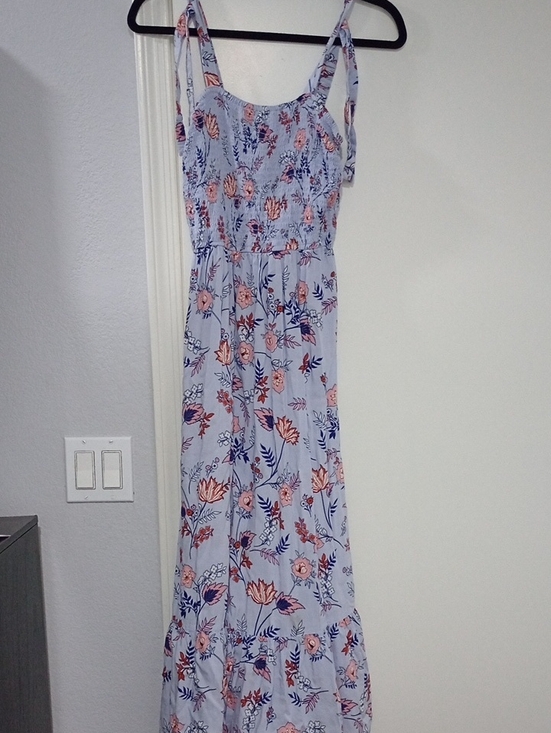 Japna Dresses & Skirts - Japna Light Blue Floral Maxi Dress with Pink & Navy Accents